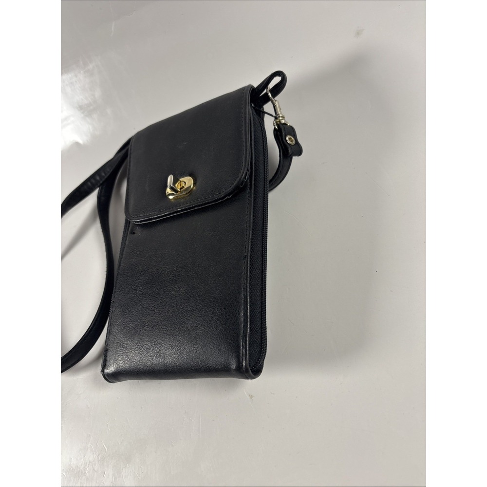 Black Crossbody Phone Wallet Purse Small Leather Mini Bag Snap Flap Strap - Picture 3 of 6